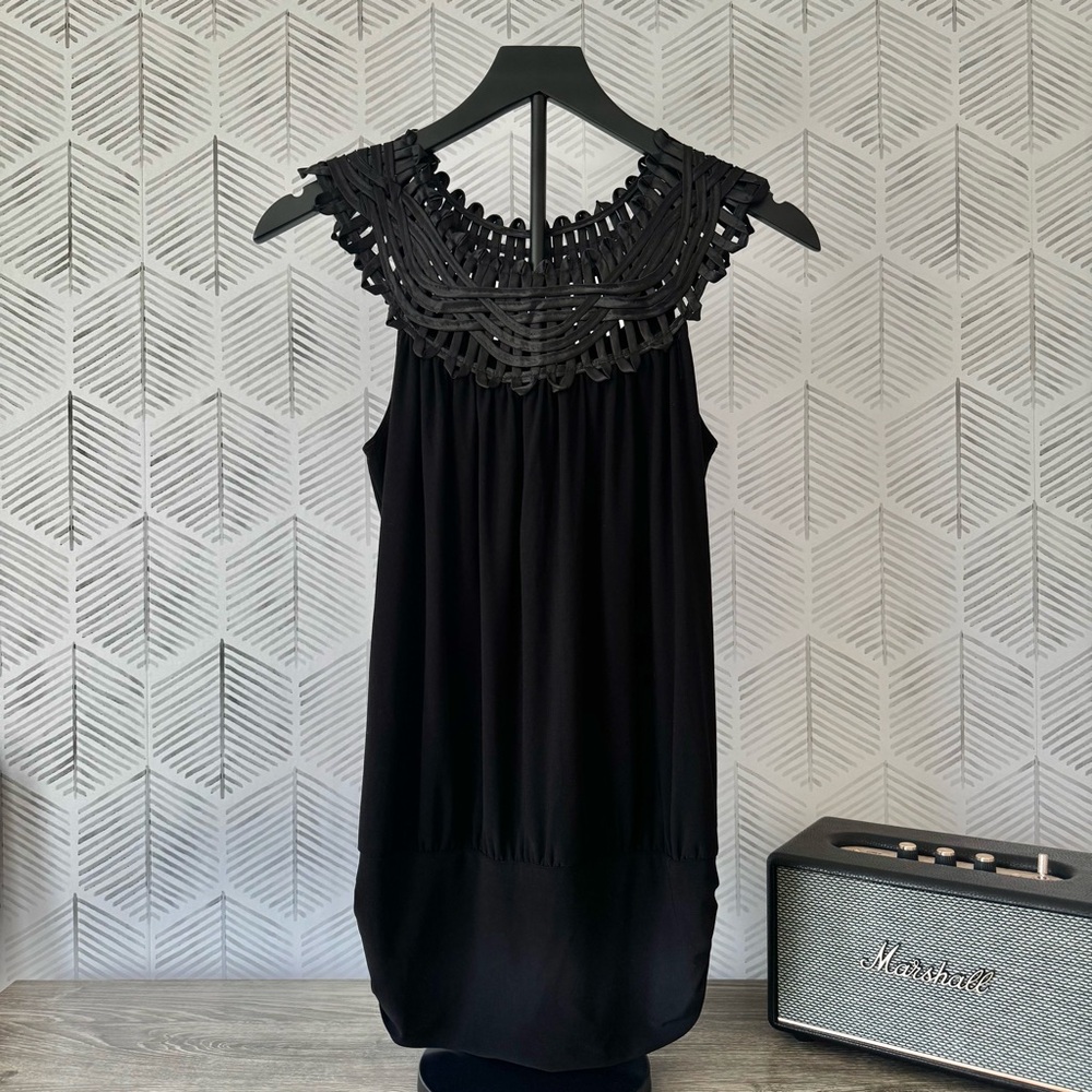 Elegant Black Sleeveless Top with Crochet Neckline